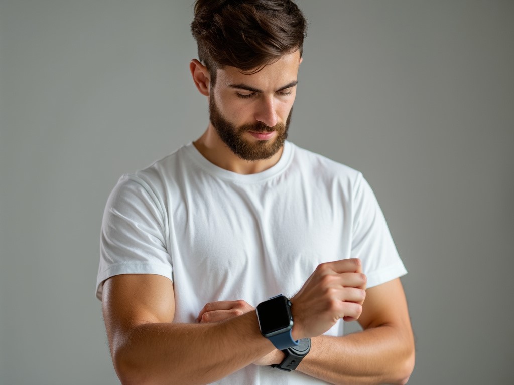 Chico joven mirando su smart watch